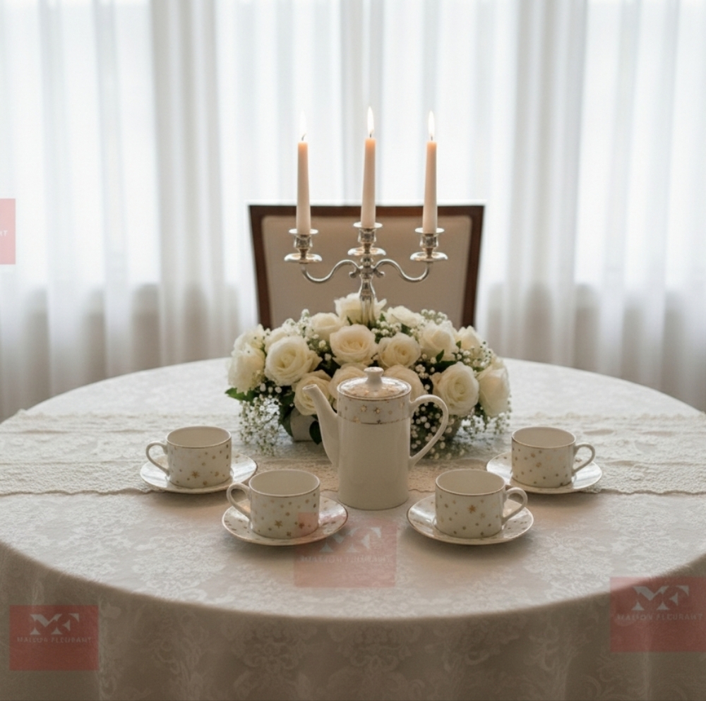 Sakura White" Celestial Tea Party For‎ 4"  and Gold Tea Set
